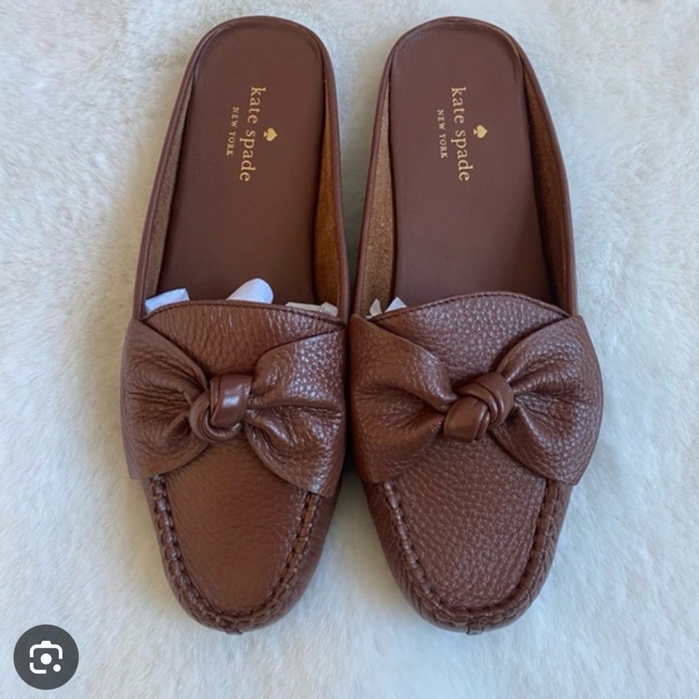 ISO- Not For Sale Kate Spade Brown Leather Bow Loafer Mallory Mules Size 9